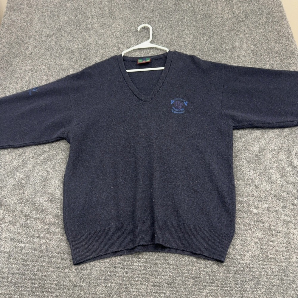 Vintage Glenmuir Sweater Mens L Navy Lambswool V Neck Scotland Golf Preppy Style